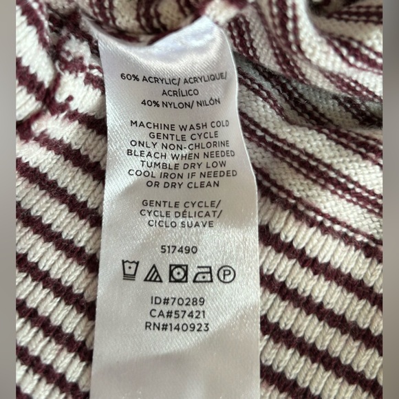 Loft Sweater Knit Striped Ruffle Cuff Cream Maroon Red Size Small Petite - Picture 7 of 8